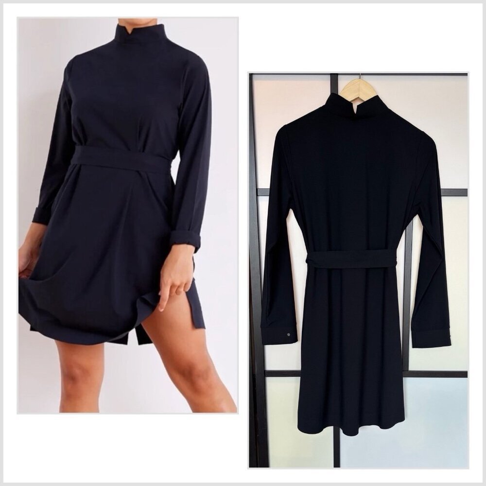 Aday Back To Front Dress Black Size Small Belted Minimalist Travel Career Preppy